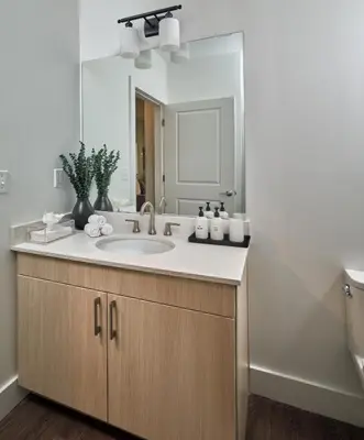 a bathroom with a sink and a mirror at Luxury Apartments by Hyatus Center City in Philadelphia