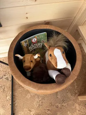 two stuffed animals are sitting in a bowl at The Retreat on the Ranch (INSANE VIEW) in Gap