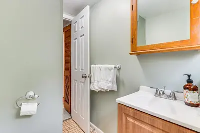 a bathroom with a sink and a mirror at Home 2 Mi to Thayer Gate at U S Military Academy in Highland Falls