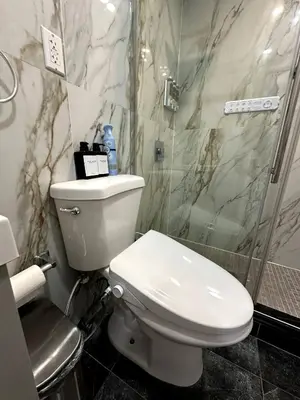 a bathroom with a toilet and a shower at The Gray Loft Escape NYC Edition. in New York