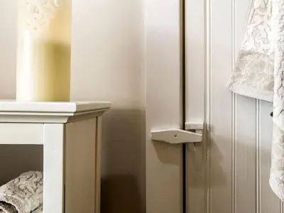 a white door with a drawer in a room at Elegant Farm Cottage Rental for a Countryside Getaway near Lancaster, Pennsylvania in Columbia