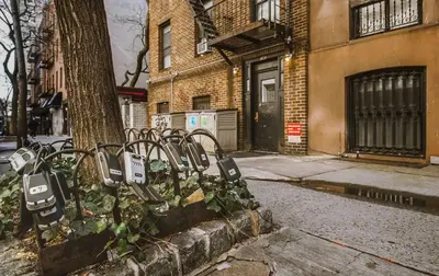 a bunch of parking meters in front of a building at Union Square Studio 4 with Shower - Shared toilet in New York