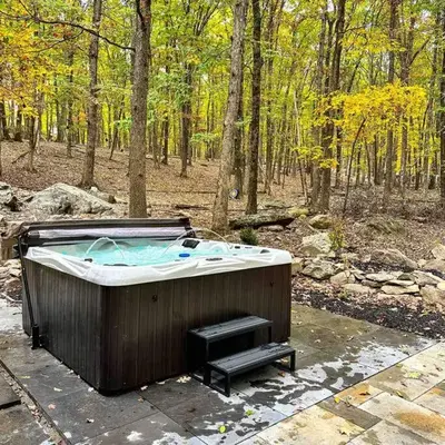 Mahogany Sun Hot Tub Theater Room Fire Pit