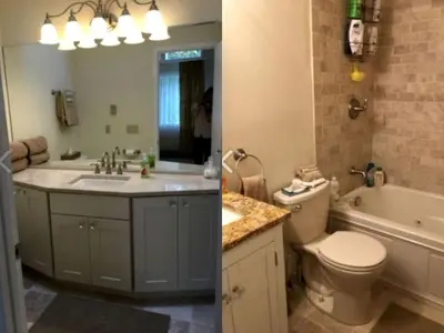 a bathroom with a sink and a toilet and a tub at Delightful Cottage Rental with Scenic Views near the Poconos, Pennsylvania in Tobyhanna
