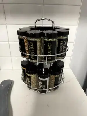 a group of containers on a rack on a counter at Adventures In NYC Only 10 Mins to NYC in Union City