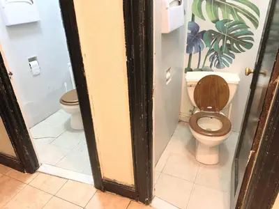 a bathroom with a toilet in a room at Private room with Shared bath on Union Square 11 in New York