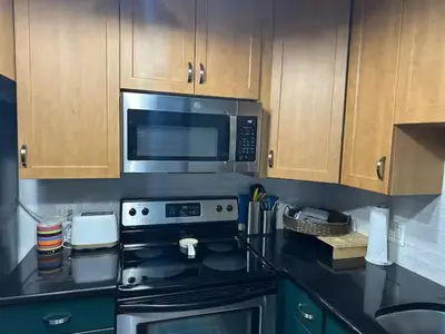 a kitchen with a stove and a microwave at Philadelphia Studio in Philadelphia