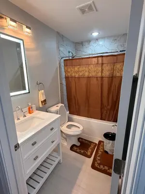 a bathroom with a sink and a toilet and a shower at Excel homes in East Orange