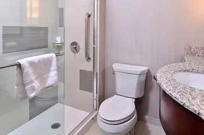 a bathroom with a toilet and a shower and a sink at Holiday Inn New York City - Times Square by IHG in New York