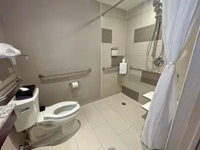 a bathroom with a toilet and a shower at Holiday Inn New York City - Times Square by IHG in New York