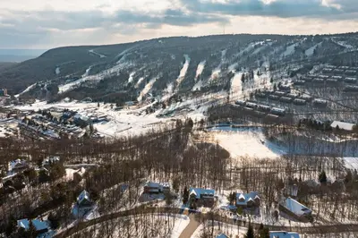 an aerial view of a village in the snow at Burntwood Retreat in East Stroudsburg