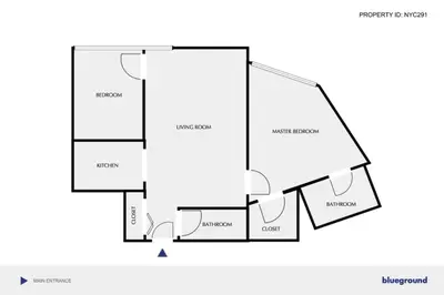 a black and white floor plan of a house at Blueground Battery Park City rooftop nr Hudson River NYC-291 in New York