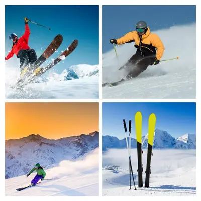 a group of four pictures of a skier in the snow at Emerald Escape Lake, Theater, Game Room & More! in Long Pond