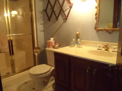 a bathroom with a toilet and a sink and a shower at The Inn & Spa at Intercourse Village in Intercourse