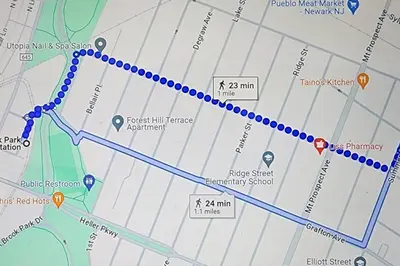 a map of a subway line with red dots at Private BR Trains EWR USA Mall Penn Station in Newark