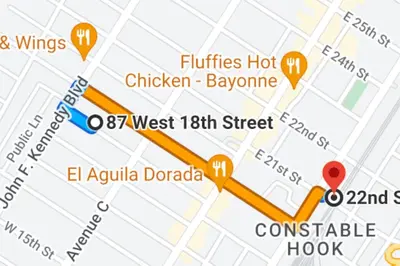 a map of the buffalo hot chicken bowingono at Bunk Room Walk 2 Train Shops in Bayonne