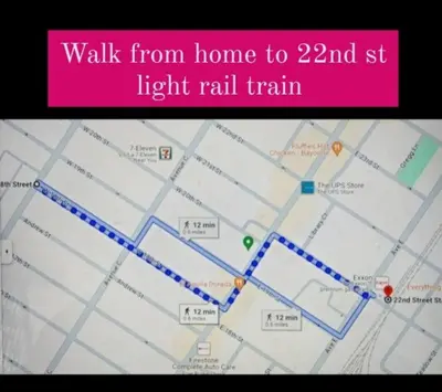 a map with the words walk from home to st light rail train at Roomy 4br Walk to Transit connect to NYC in Bayonne