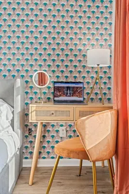 a bedroom with a desk with a computer and a bed at Historic Old City 1BR 1BA Near Independence Hall in Philadelphia