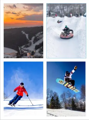 a group of four pictures of a person on a snowboard at Moose Tracks Cabin Hot Tub 5 Min to Slopes in Lake Harmony