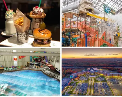 a collage of four pictures of a water park at The Cozy Modern Cabin Ski & Relax in Tobyhanna