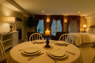 a room with a dining table and a bed at Zen House in Princeton