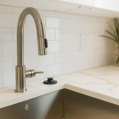 a kitchen sink with a chrome kitchen faucet at 1Bed1Bath-CentralKingBed,WD,WIFI in Philadelphia