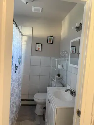 a bathroom with a toilet and a sink at Judees' Comfort 3 in Newark