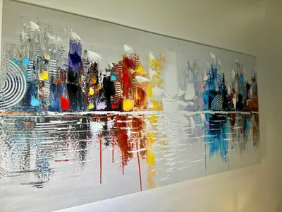 a painting of a city on a wall at BP STAYS - Hotel-Style, No Host, Professionally Managed ID289 in Jersey City