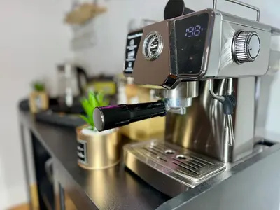 a coffee machine sitting on a kitchen counter at BP STAYS - Hotel-Style, No Host, Professionally Managed ID265 in Jersey City