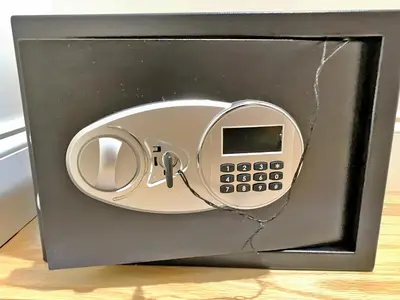 a microwave oven with its door open on a table at Corporate Housing, Upgraded Condo Downtown Hoboken in Hoboken