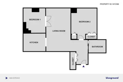 a floor plan of a house at Blueground Battery Park City rooftop nr Hudson River NYC-586 in New York
