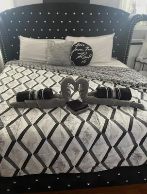 a bed with two swans in the middle of it at Theres No Place Like Home in Philadelphia