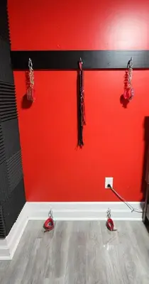 a red wall with two fire hydrants in a room at 6Br 2bth NYC Penn Station NYC USA Mall EWR in Newark