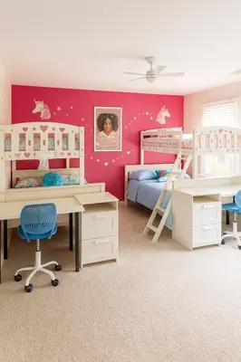 a bedroom with two bunk beds and a desk at 4BR Winter Escape Ski & Wineries in Sussex