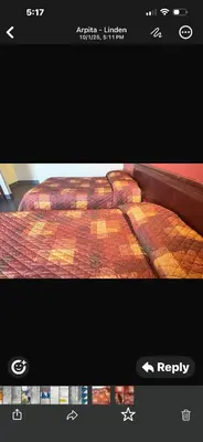 a picture of a bed on a tv screen at Linden Motor Inn in Linden