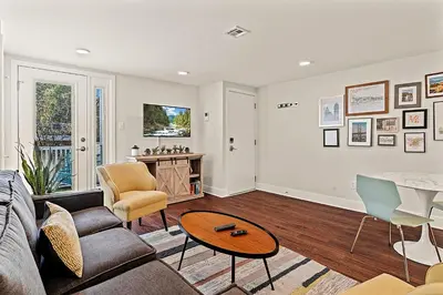 a living room with a couch and a table at Washington Square West Unit B in Philadelphia