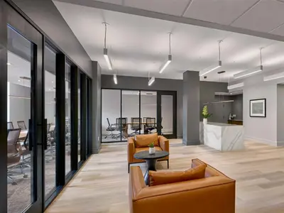 a living room with two couches and a table at The Franklin Residences - Extended Stay Furnished Apartment, Philadelphia PA in Philadelphia