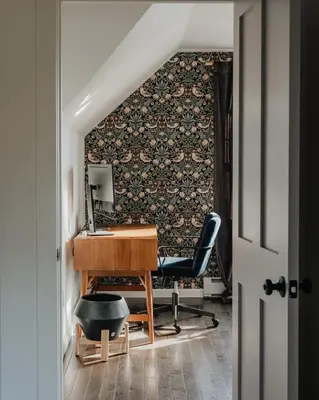 an attic office with a desk and a chair at Luxe Gabel Farmhouse Fire Pit & Country Views in Callicoon