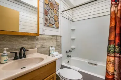 a bathroom with a sink and a toilet at Lake Harmony Getaway in Lake Harmony