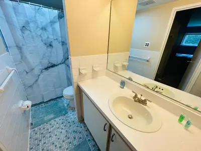 a bathroom with a sink and a shower at Spacious 2BR2BA Monthly Discount in Elkins Park