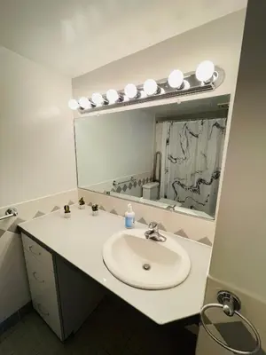 a bathroom with a sink and a mirror at Wheelchair accessible & ground floor 2BR, 2BA in Elkins Park