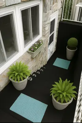 a porch with two plants and two windows at The Highland Oasis in Ephrata