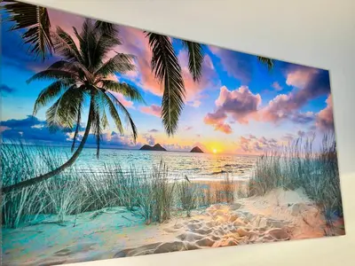 a painting of a beach with a palm tree at BP STAYS - Hotel-Style, No Host, Professionally Managed ID286 in Jersey City