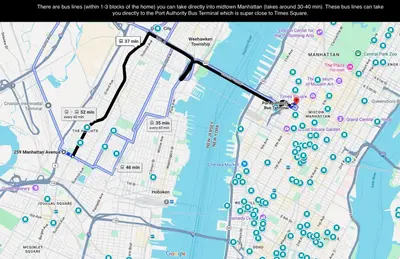 a map of the borough of new york with the locations of stations at 20 min NYC-Modern Private Room-Queen Bed-Parking Available But Confirm with Hosts in Jersey City