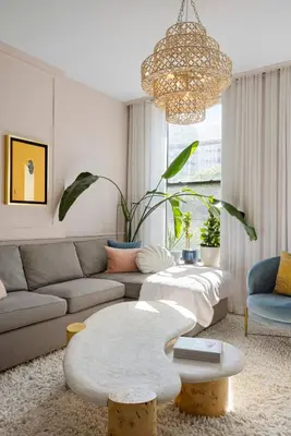 a living room with a couch and a table at Greenwich Village Gem in New York
