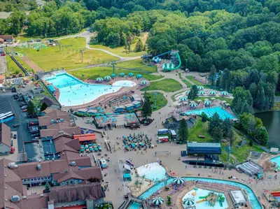 an aerial view of a water park at 108 Escape: Ski-In, Chill-Out |Waterparks & Hiking in Tannersville