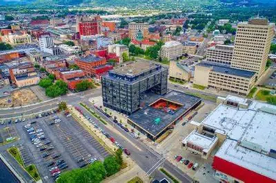 an aerial view of a large city with buildings at Spacious, Unique PR near Binghamton University in Johnson City