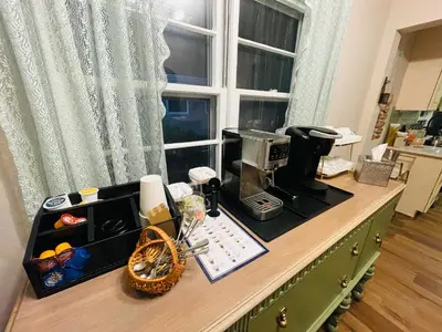 a kitchen counter with a coffee maker and a window at Private Estate, walk to Princeton downtown, 3 Bedrooms, 2 Bath, with Free Parking in Princeton