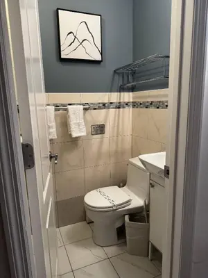 a bathroom with a toilet and a sink at Large Group Friendly 2 Game Rooms Indoor Sauna Hot Tub Near Jack Frost Ski Resort in Blakeslee