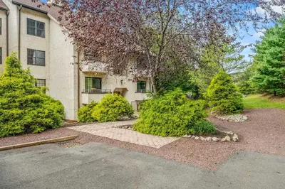 a house with trees and bushes in front of it at Epic Views and Pool Access! Gem on Big Boulder Lake in Lake Harmony